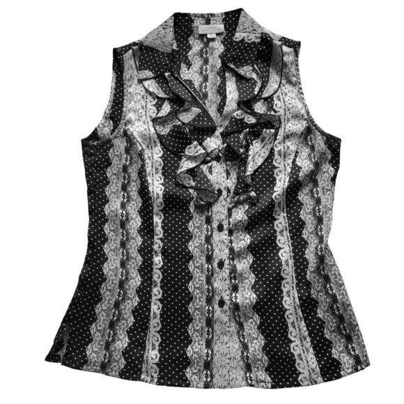 Tahari ASL Ruffle Button up Sleeveless Blouse Great for Under a Business Suit S - Picture 5 of 11